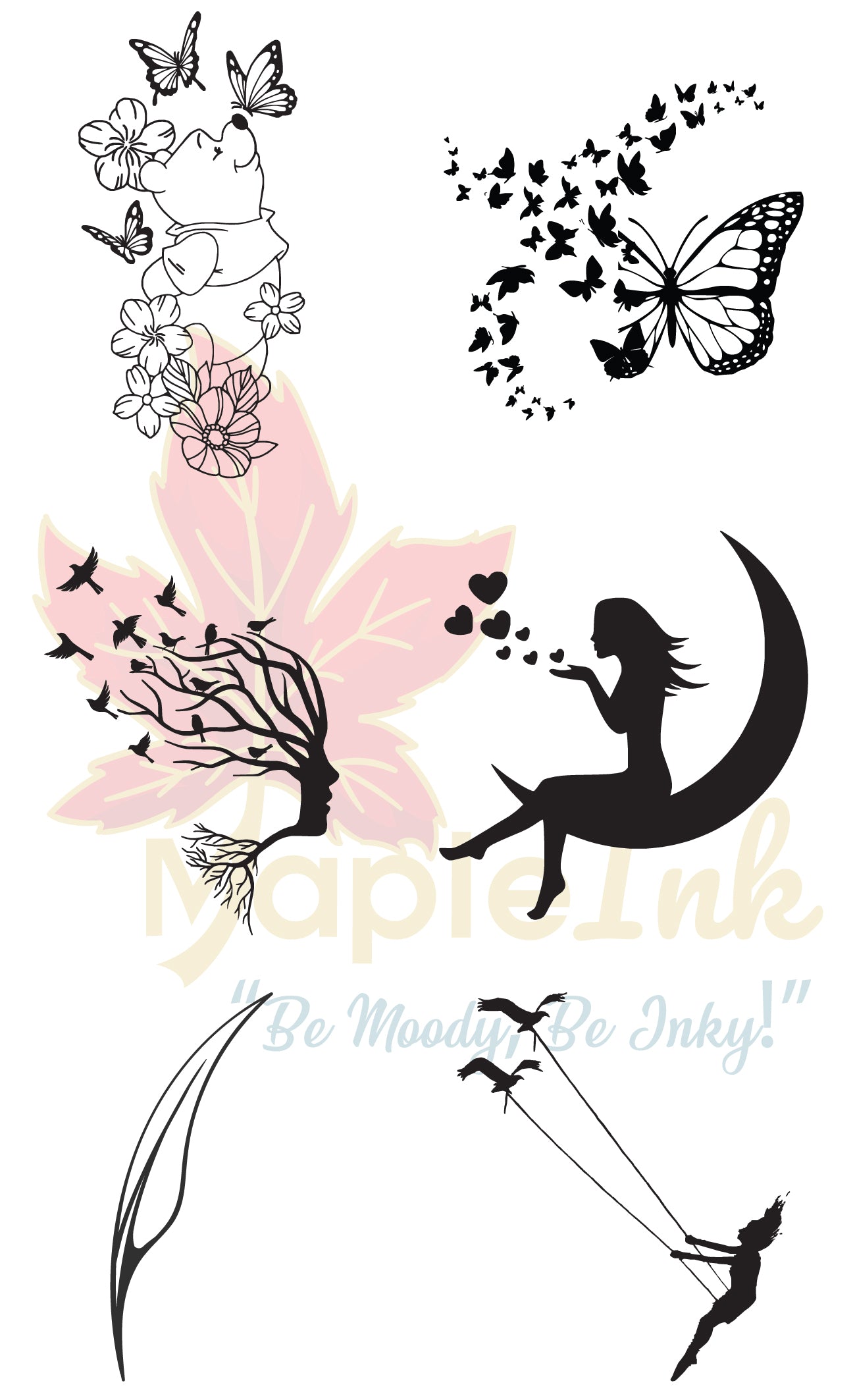 Collection of fairy, butterfly, and floral designs